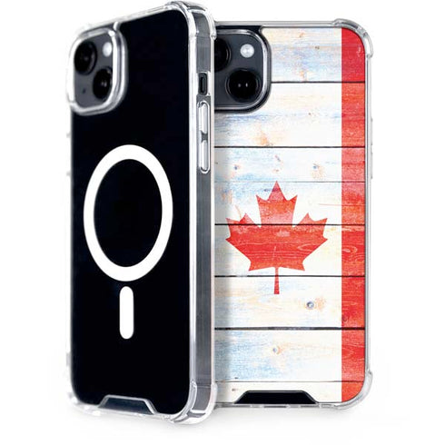 Canada Flag Light Wood iPhone 14 MagSafe Case